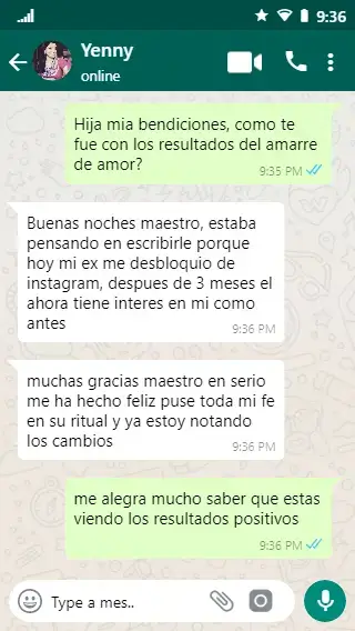 Captura de WhatsApp en la que Yenny cuenta que su ex ha vuelto a contactarla