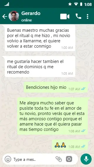 Captura de WhatsApp en la que Gerardo agradece los resultados